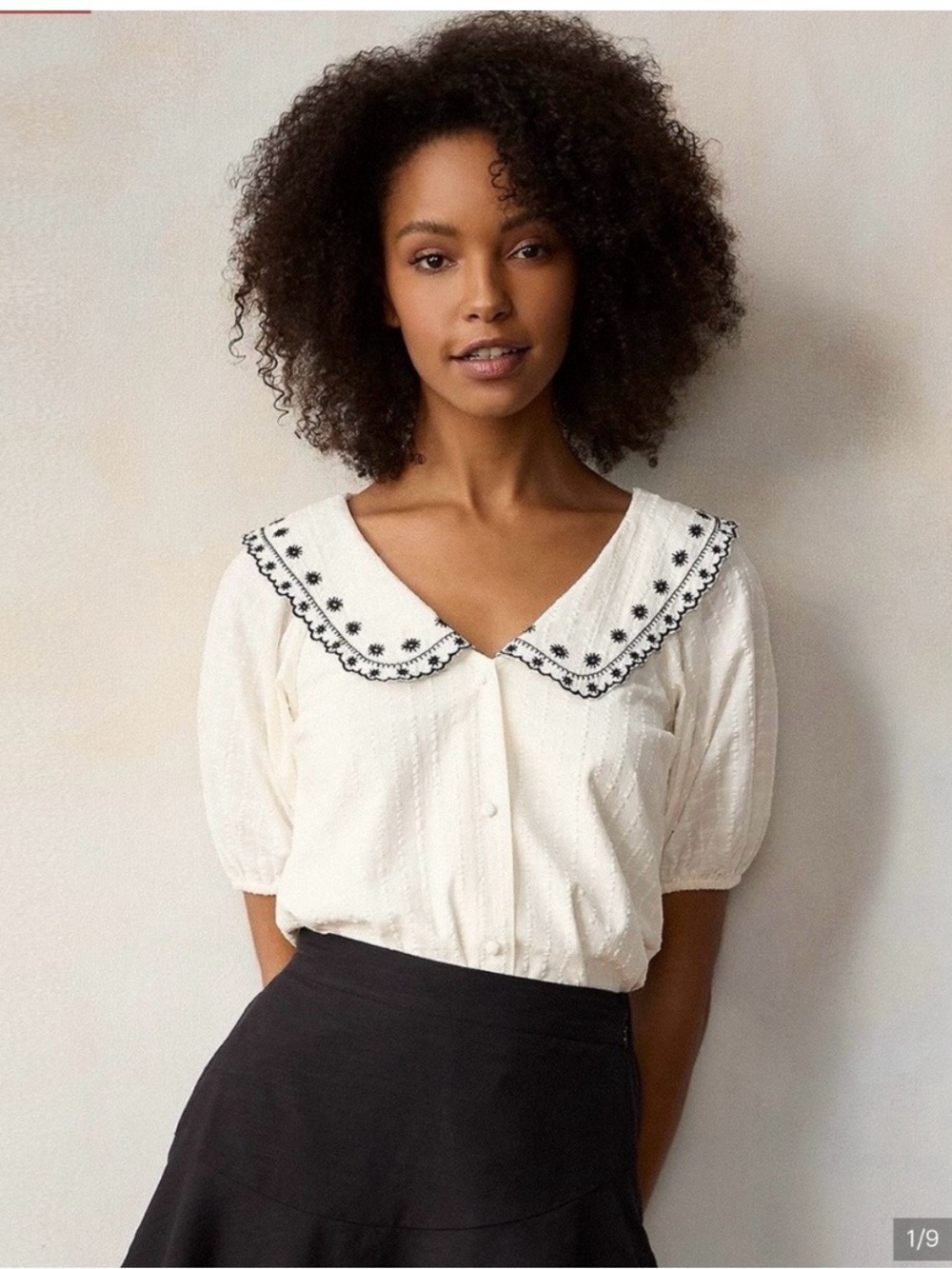 LC Lauren Conrad White Embroidered Peter Pan Collar Top Cottagecore Coquette XS